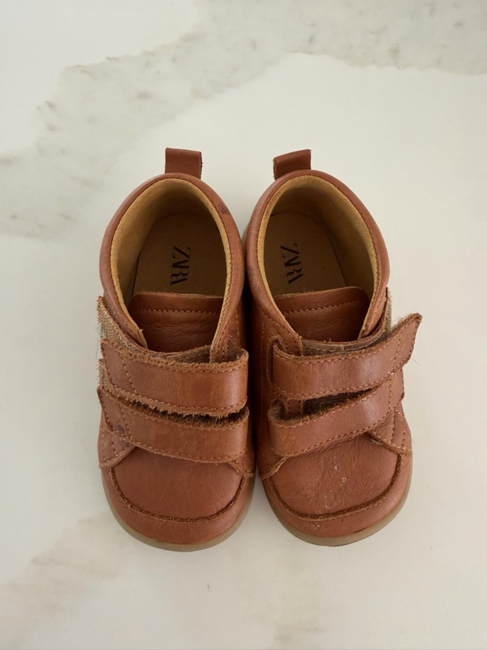 Zara Tan Brown Leather Velcro Baby Walker Shoes